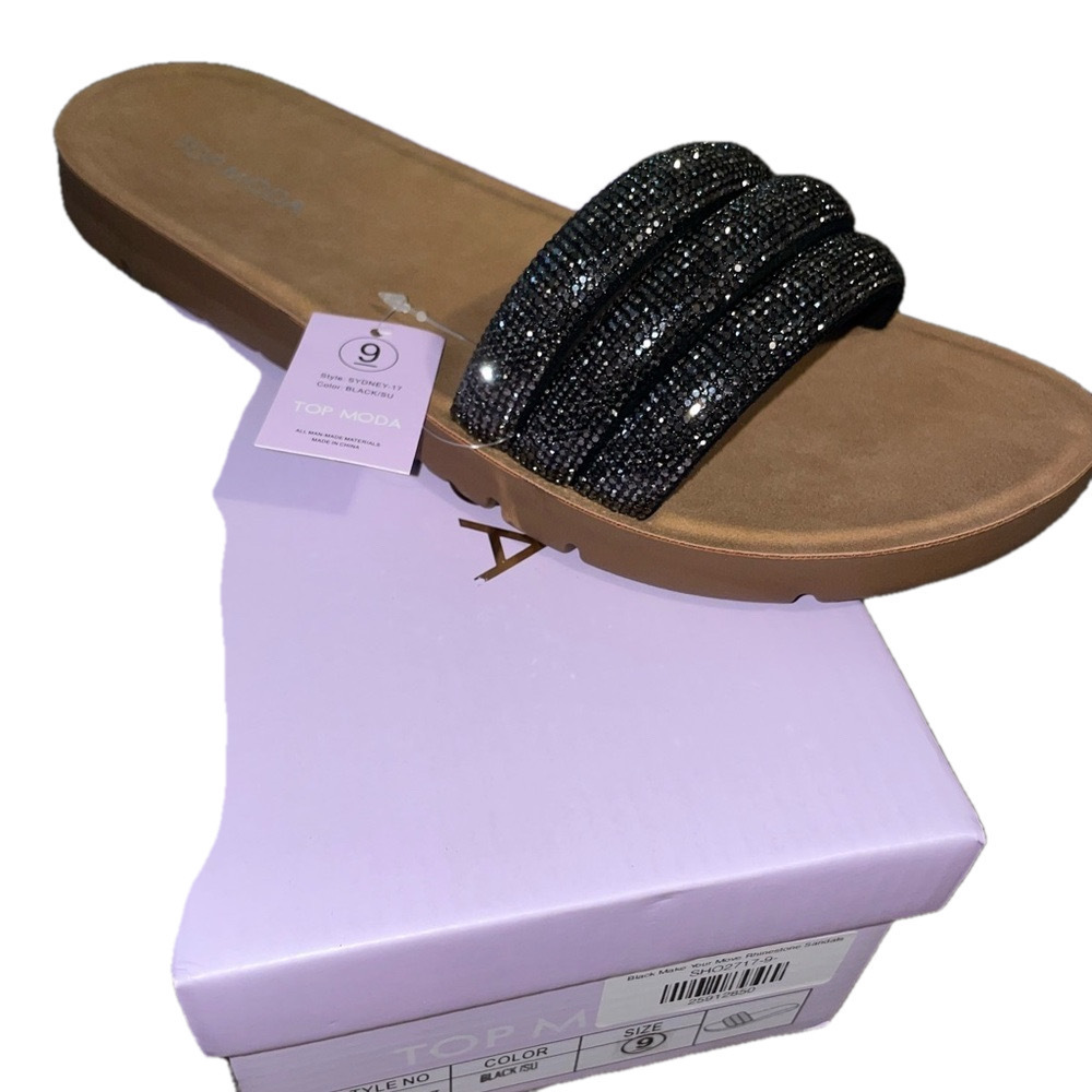 Top Moda Size 9 Black Rhinestone Sandal - Picture 4 of 6
